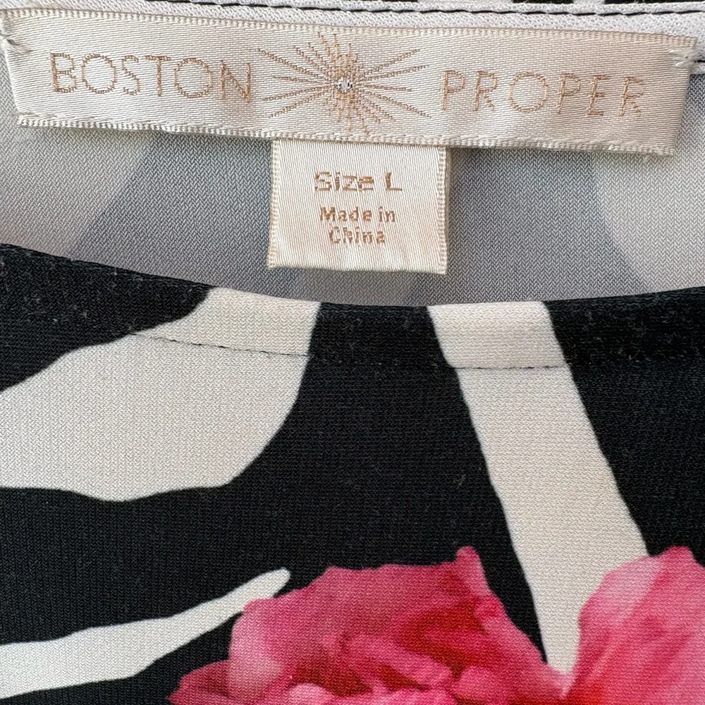 Boston Proper Black and White Zebra Top with Pink Floral Design - Picture 8 of 9